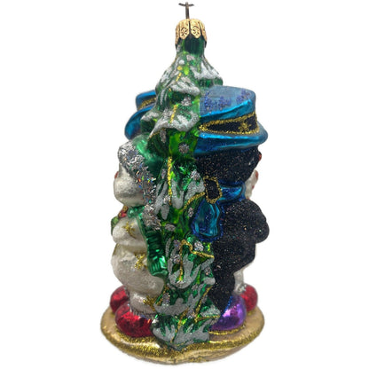 Larry Fraga Chillin White Black Snowman Glitter Glass Christmas Tree Ornament