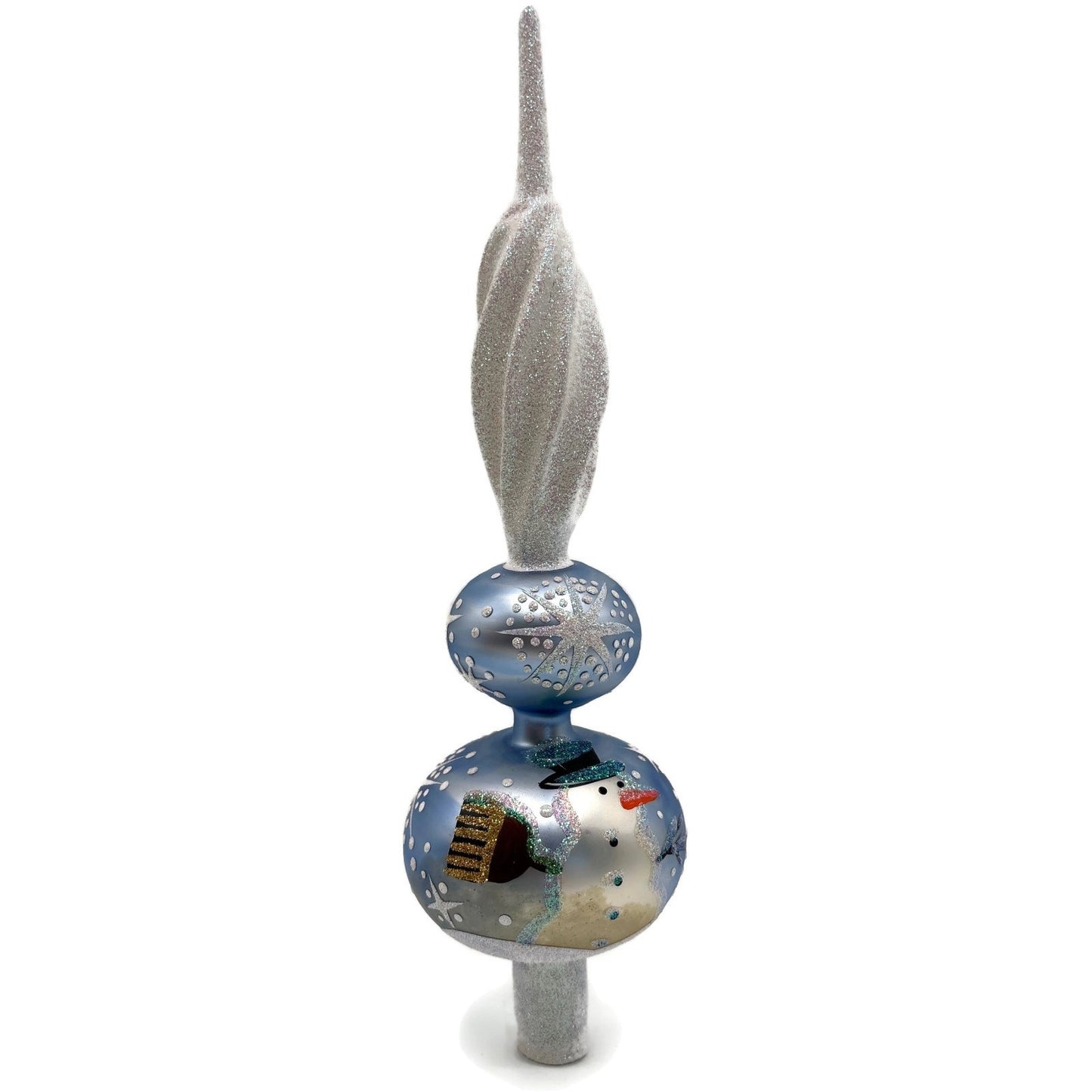 Patricia Breen Miniature Snowman Finial Blue Matte Snow Christmas Tree Topper
