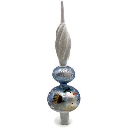 Patricia Breen Miniature Snowman Finial Blue Matte Snow Christmas Tree Topper