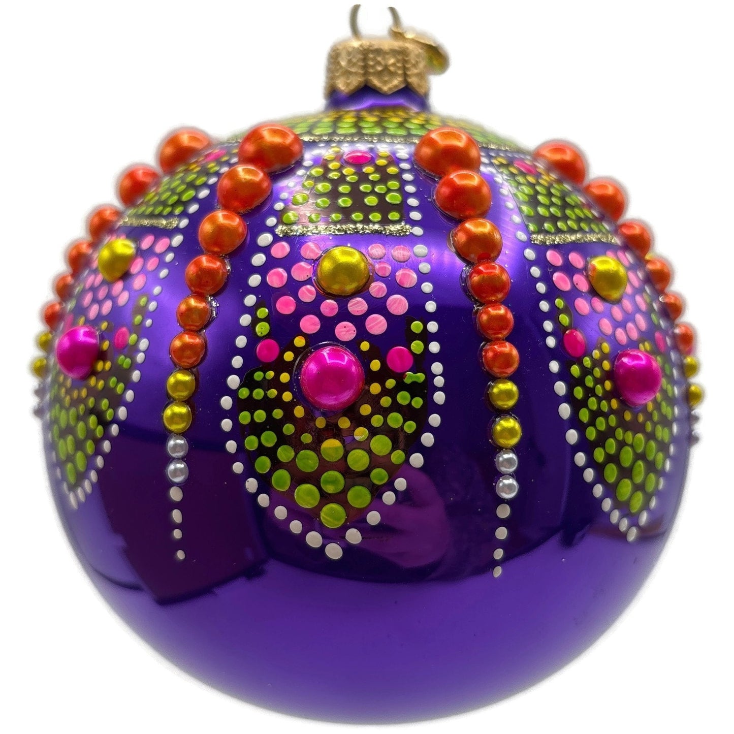 Glitter Lab Purple Mandala Ball Polka Dots Green Orange Christmas Tree Ornament