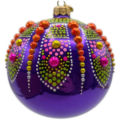 Glitter Lab Purple Mandala Ball Polka Dots Green Orange Christmas Tree Ornament