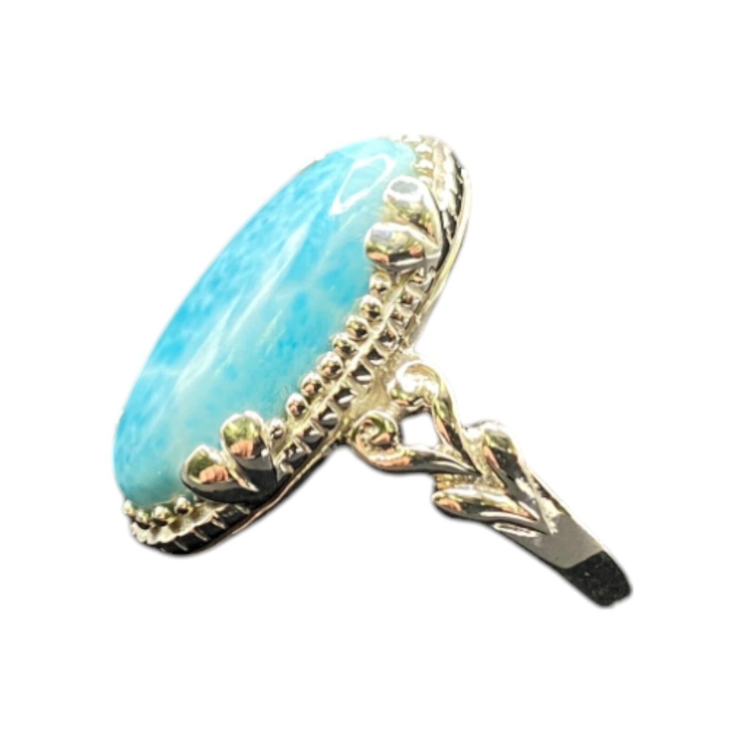 Larimar Gemstone Ring Oval Gemstone 925 Stering Silver JS Thailand Size 8
