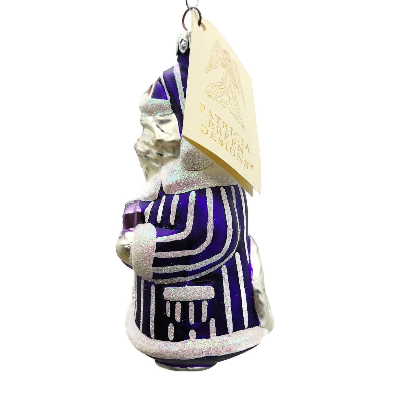 Patricia Breen Kitty Claus Purple Stripes White Christmas Holiday Tree Ornament