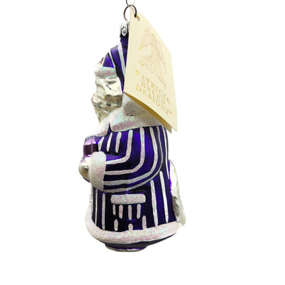 Patricia Breen Kitty Claus Purple Stripes White Christmas Holiday Tree Ornament