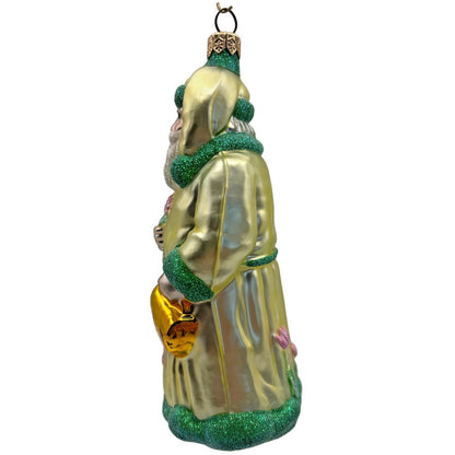 Patricia Breen Santa Dreams of Spring Yellow Pink Flowers Christmas Ornament