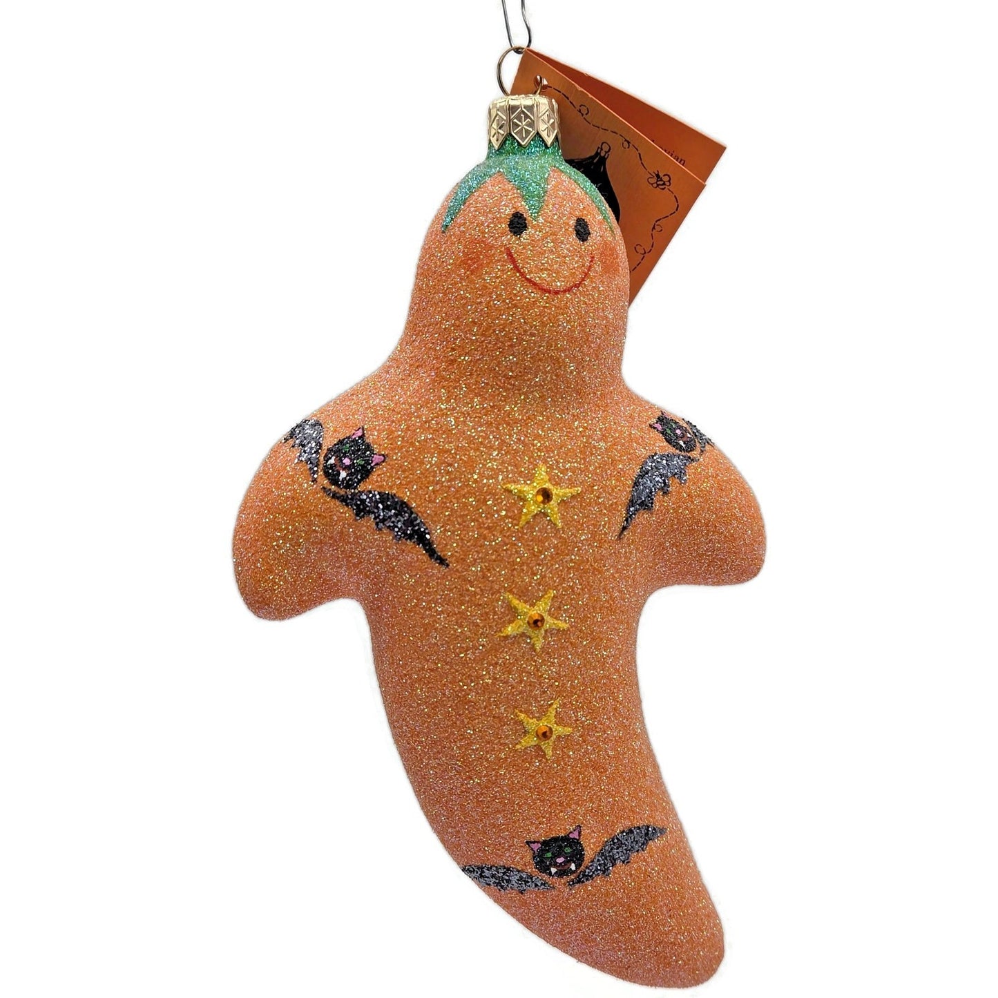 Patricia Breen Very Grand Ghost Orange Bats Stars Glass Halloween Ornament 2554