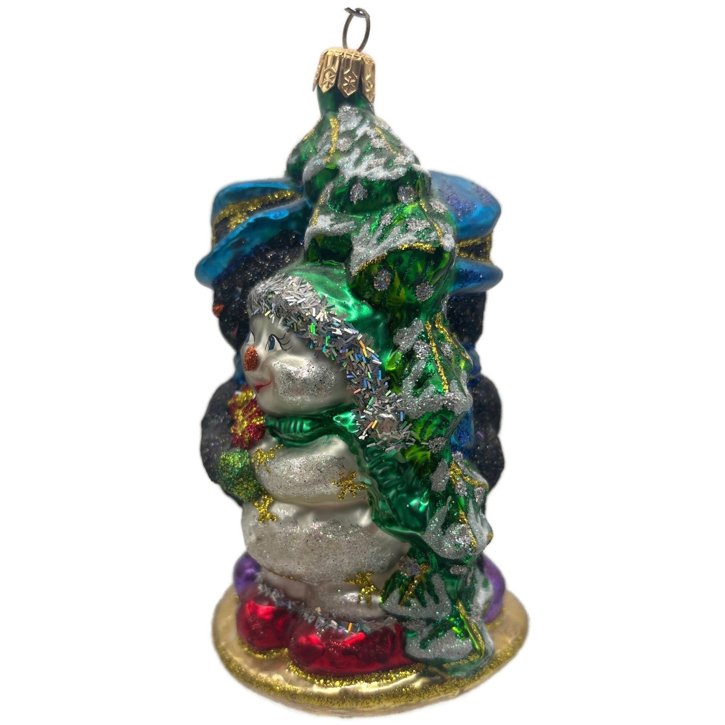 Larry Fraga Chillin White Black Snowman Glitter Glass Christmas Tree Ornament