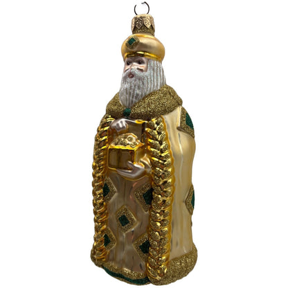 Patricia Breen Bijoux Santa Green Squares Gold Christmas Tree Ornament NM