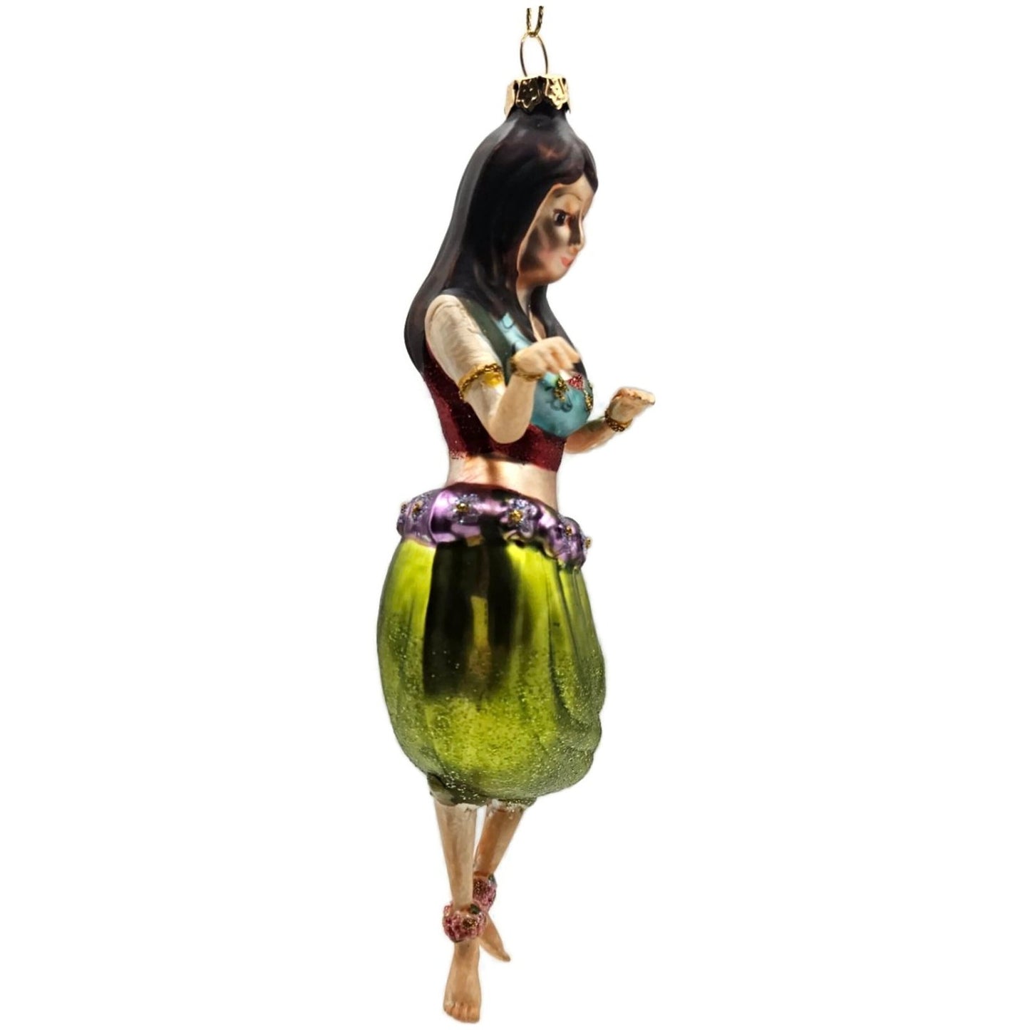 Hawaiian Hula Girl Dancer Summer Glass Green Dress Christmas Tree Ornament