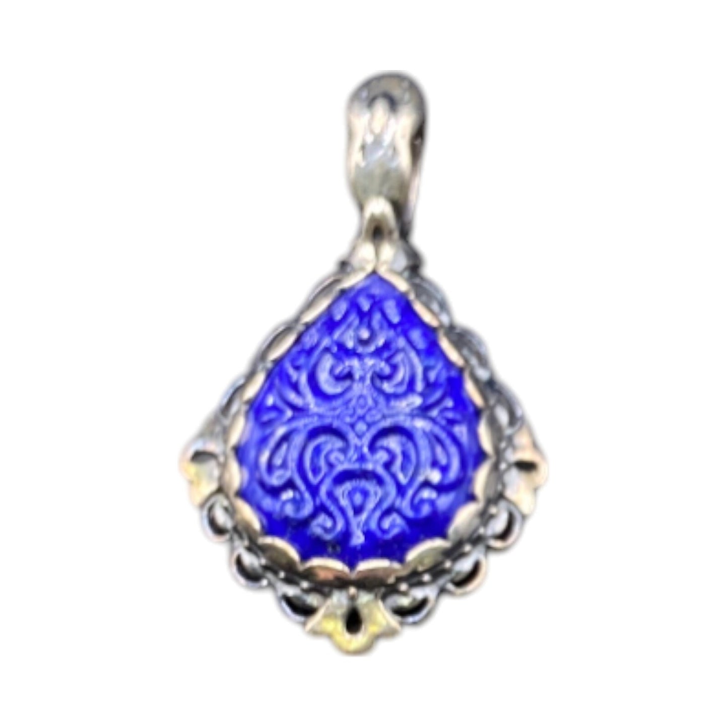 Carolyn Pollack Carved Lapis Lazuli Pear Shaped Pendant 925 Sterling Silver
