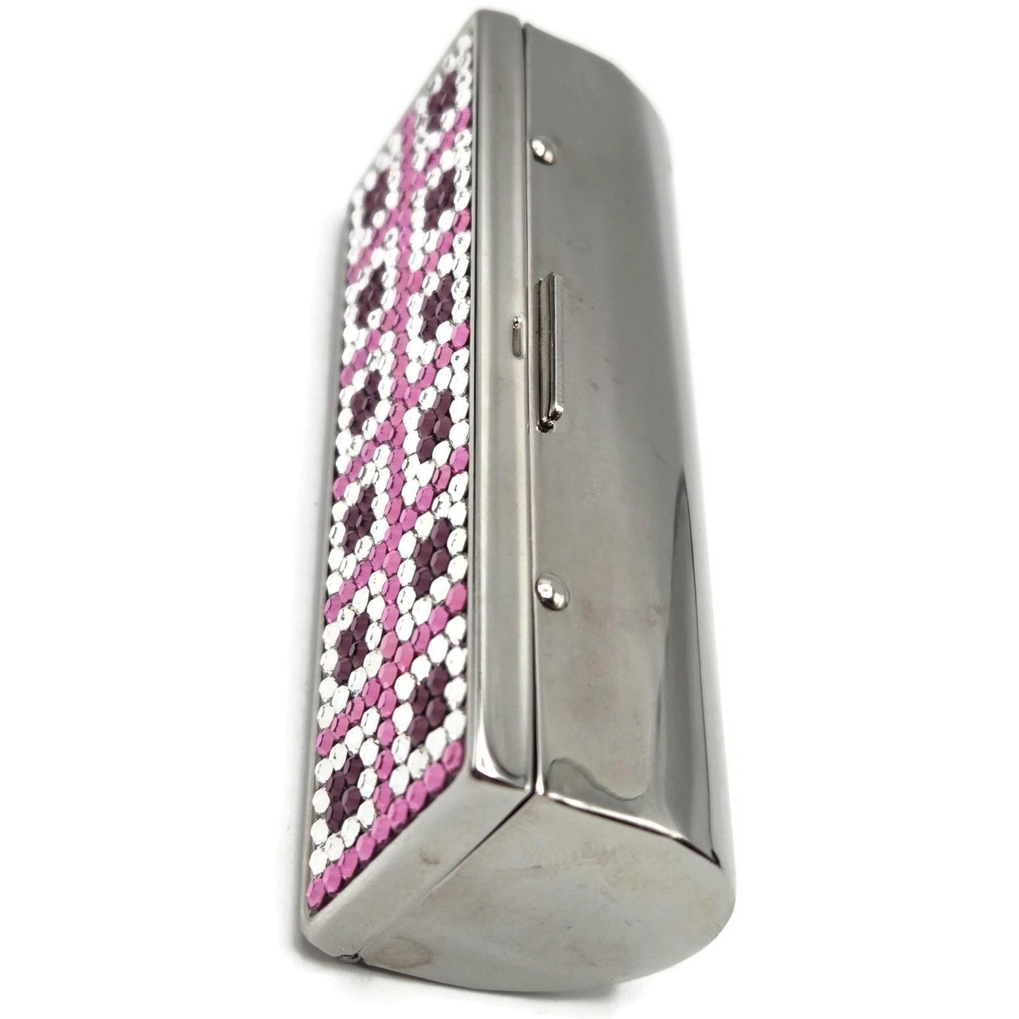 Judith Leiber Lipstick Case Pink Swarovski Crystals Silver Tone with Dust Bag