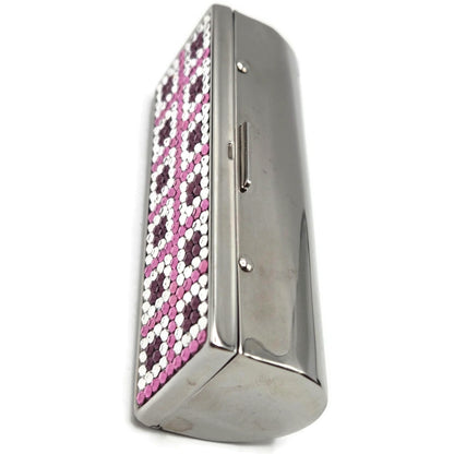 Judith Leiber Lipstick Case Pink Swarovski Crystals Silver Tone with Dust Bag