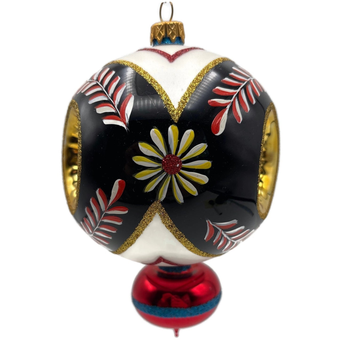 Morozko Reflector Black Gold Red Three Concave Indents Christmas Tree Ornament