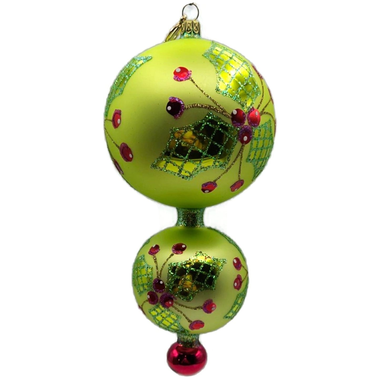 Majesty Glass Boughs of Hollywood Double Lime Green Christmas Tree Ornament