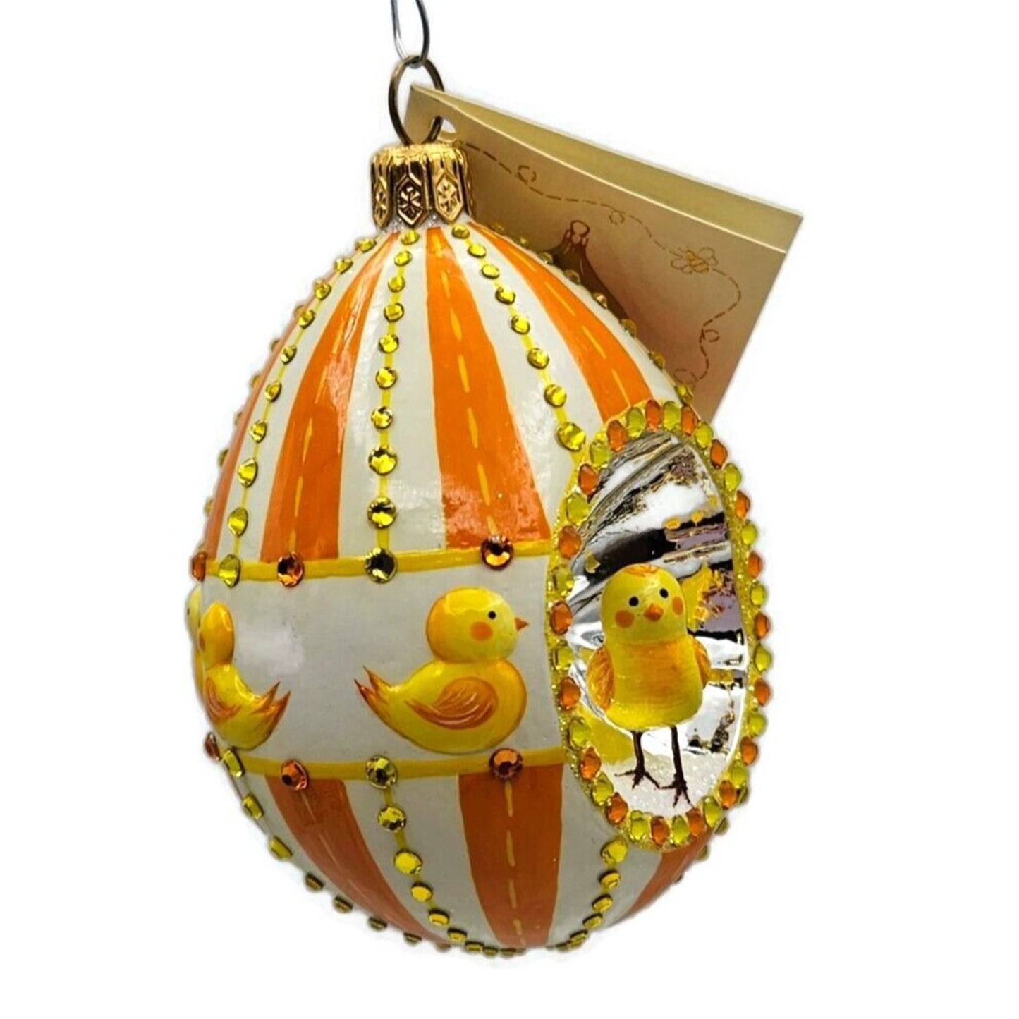 Patricia Breen Oeuf Sucre Chicks Easter Egg Striped Jeweled Reflector Ornament