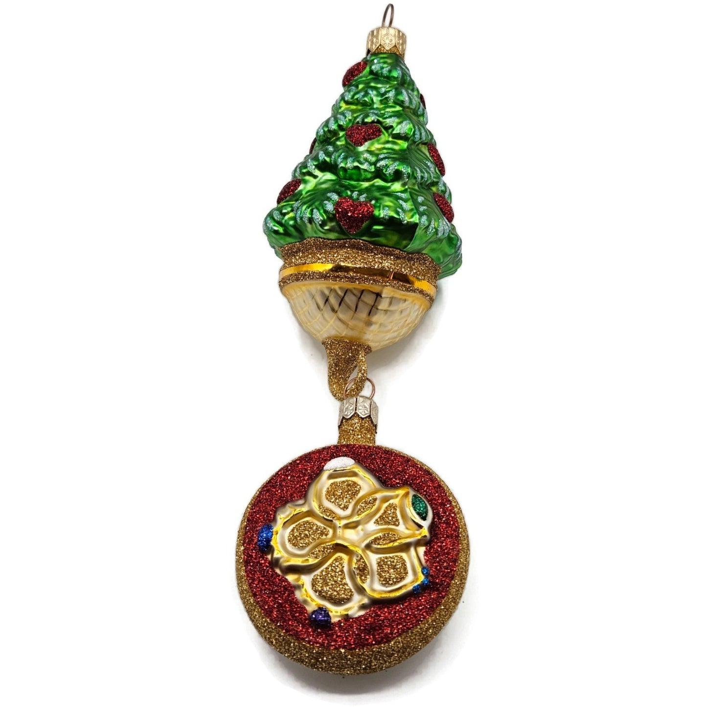 Patricia Breen Five Golden Rings Red Glittered Medallion Christmas Tree Ornament