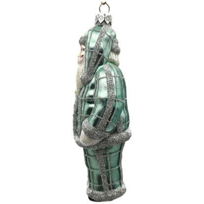 Patricia Breen Ring In The New Blue Silver Plaid Santa Christmas Tree Ornament