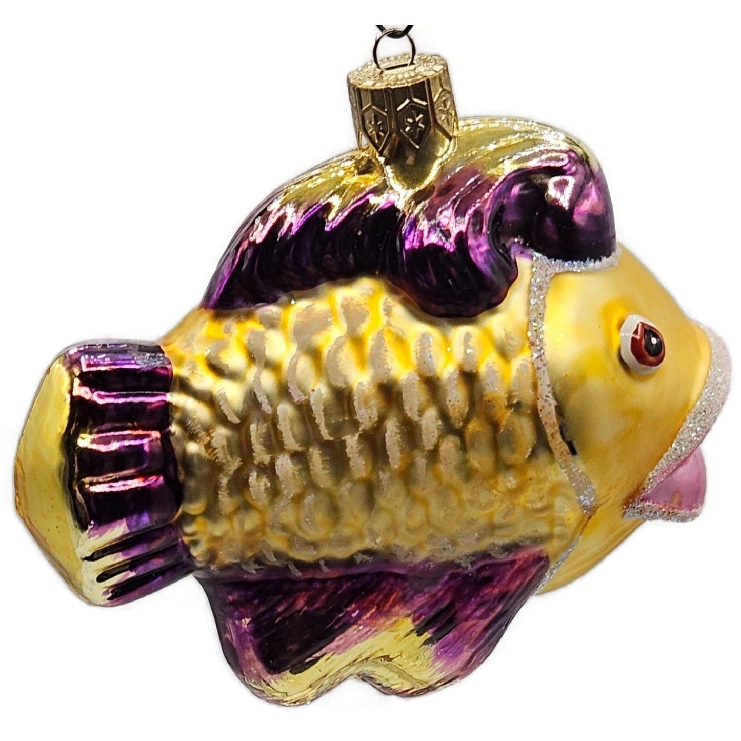 Katherines Creations Gold Fish Pink Lips Glitter Nautical Christmas Ornament