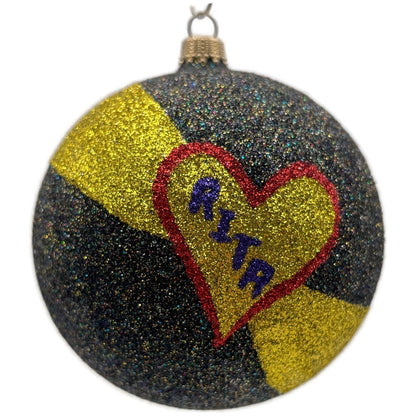 Larry Fraga Poinsettia Heart RITA Black Red Gold Ball Christmas Tree Ornament