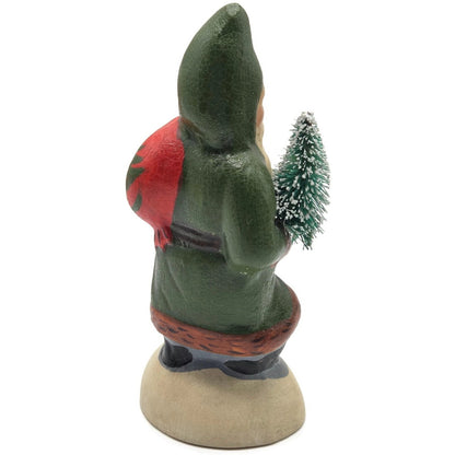 Vaillancourt Small Green Father Christmas Trudging Thru Snow Christmas Figurine