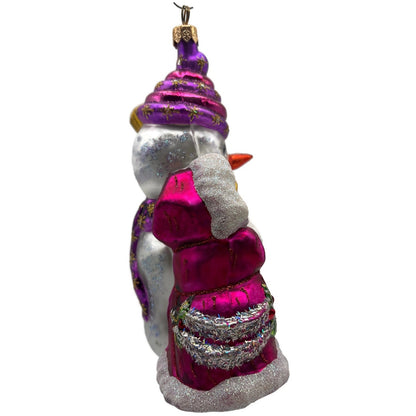 Larry Fraga Love That Snowman Winter Fun Glitter Glass Christmas Tree Ornament