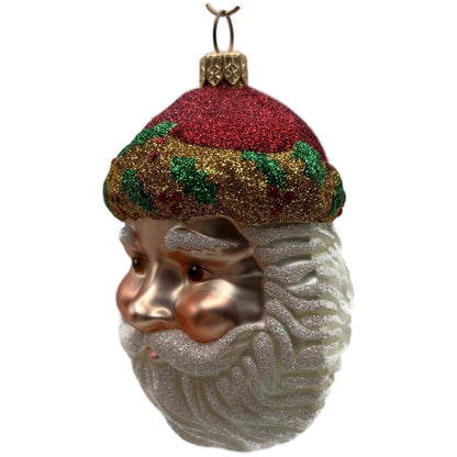 Patricia Breen Morris Santa Red Gold Glittered Holly Christmas Tree Ornament