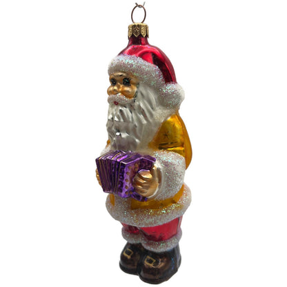 Christopher Radko Squeezebox Santa Yellow Christmas Tree Ornament 97-251-0