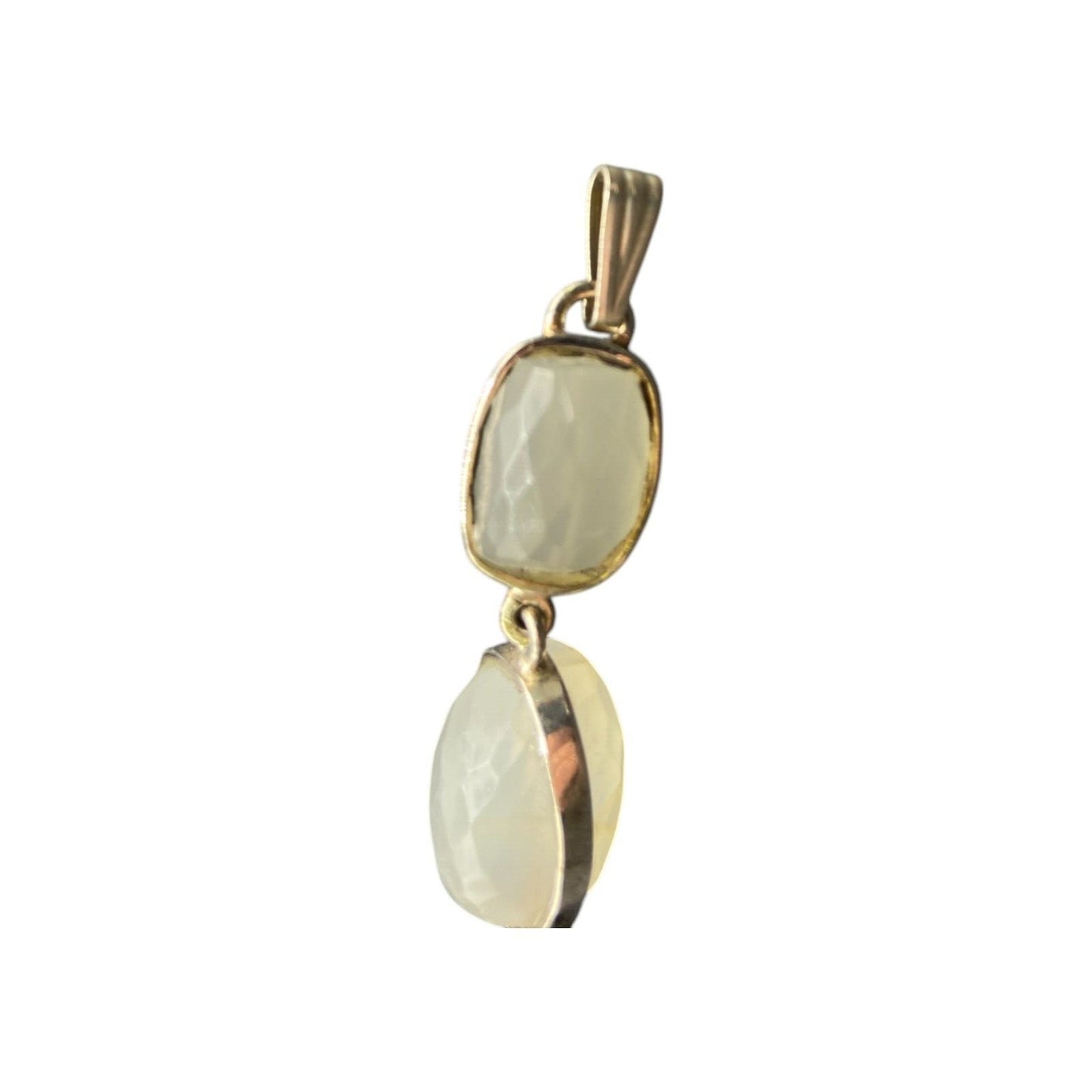 White Moonstone Dangle Pendant Faceted Gemstone Crystal Bezel Sterling Silver