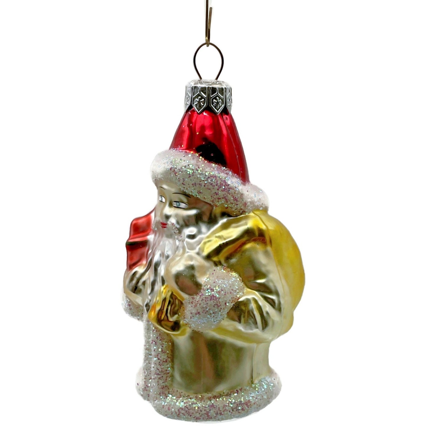 Christopher Radko Santa Claus In Yellow Gift Bag Christmas Tree Ornament 92-065