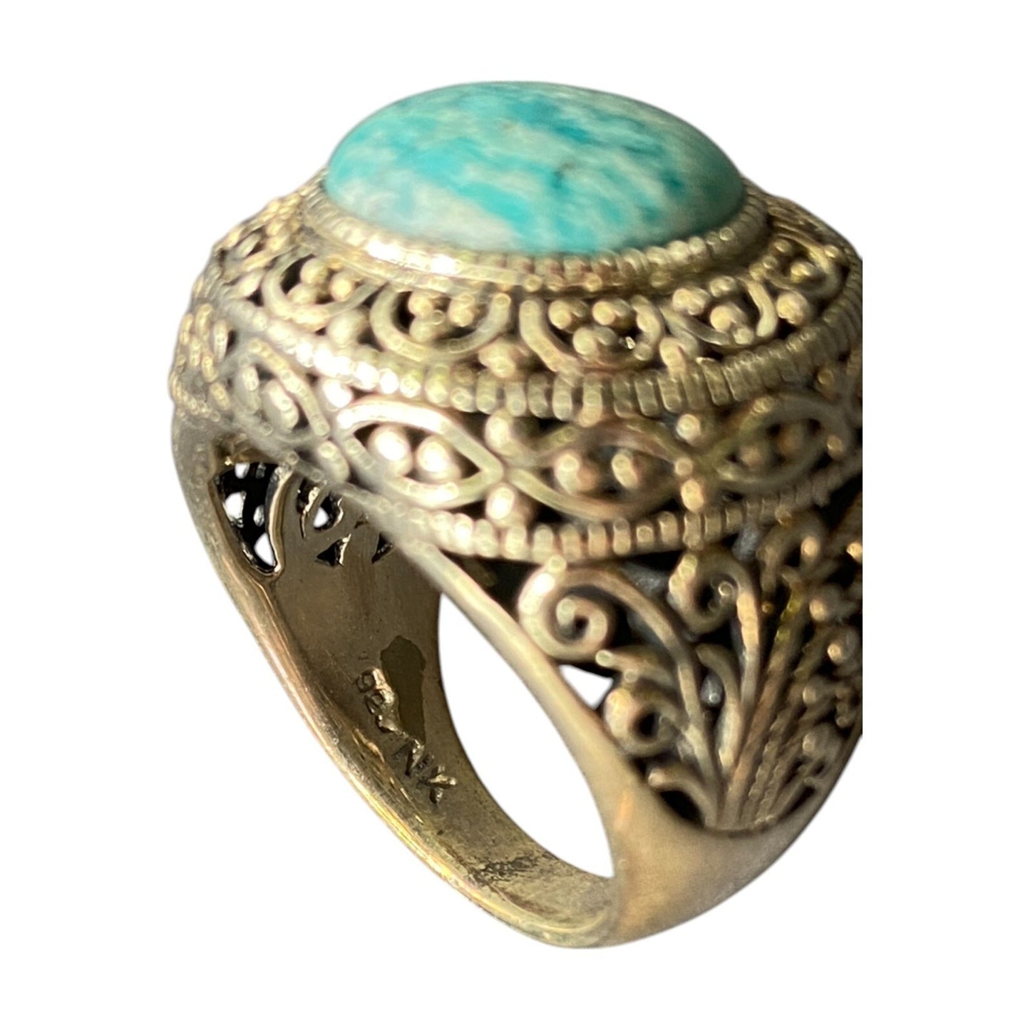 925 Sterling Silver Ring Blue Amazonite Gemstone Dome Made in Thailand Size 7