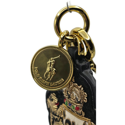 Polo Ralph Lauren Gold Black Leather Tag Double Lion Charm Keychain One Size NWT