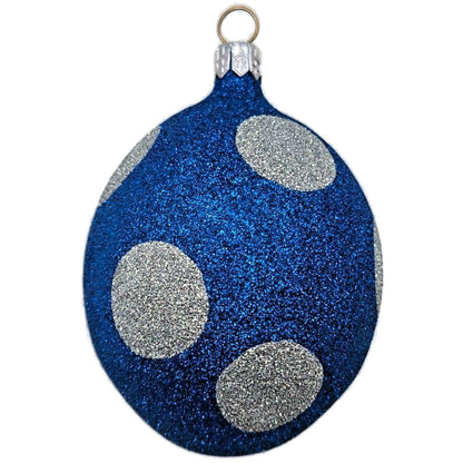 Patricia Breen Egg Blue Silver Polka Dot Easter Glittered Christmas Ornament
