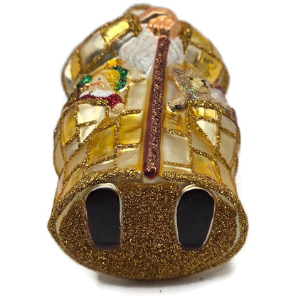 Patricia Breen Patchwork Santa Gold Glitter Plaid Glass Christmas Tree Ornament
