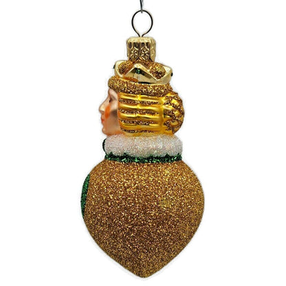 Patricia Breen Miniature Queen of Hearts Green Gold Glittered Christmas Ornament
