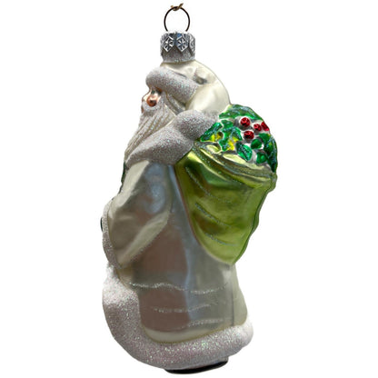 Patricia Breen Santa For Anthony Pearl White Green Holly Christmas Tree Ornament