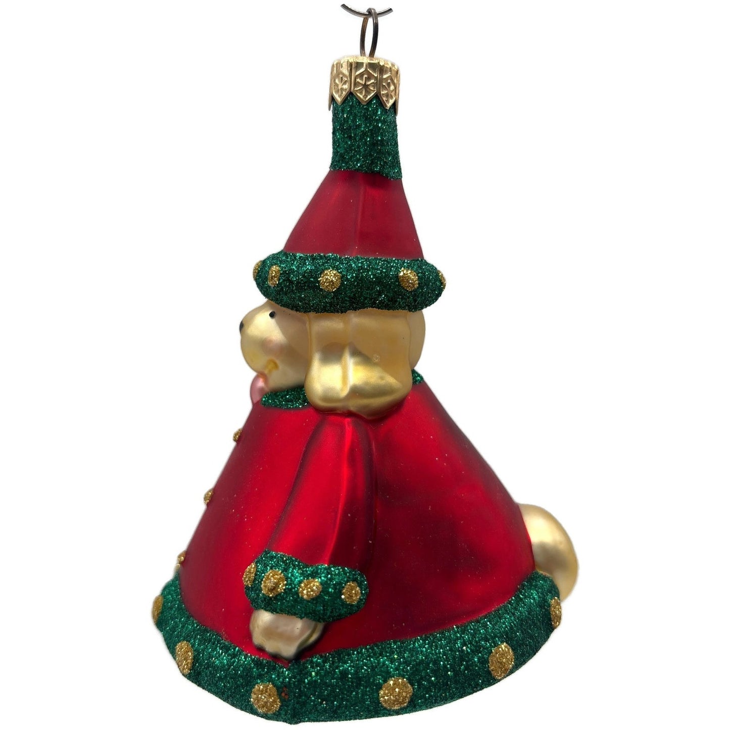 Patricia Breen Santas Helper Dog Red Dotted Gold Glass Christmas Ornament 9886