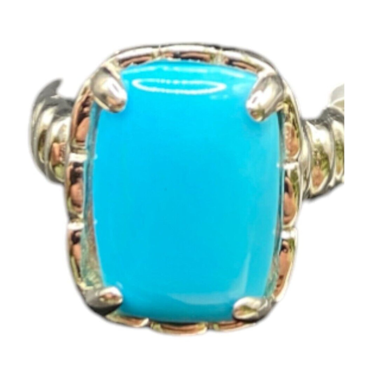 DK 925 Sterling Silver Ring Turquoise Blue Prong Set Semi-precious Stone Size 6