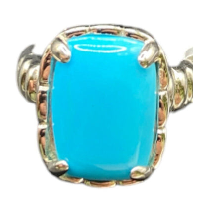 DK 925 Sterling Silver Ring Turquoise Blue Prong Set Semi-precious Stone Size 6