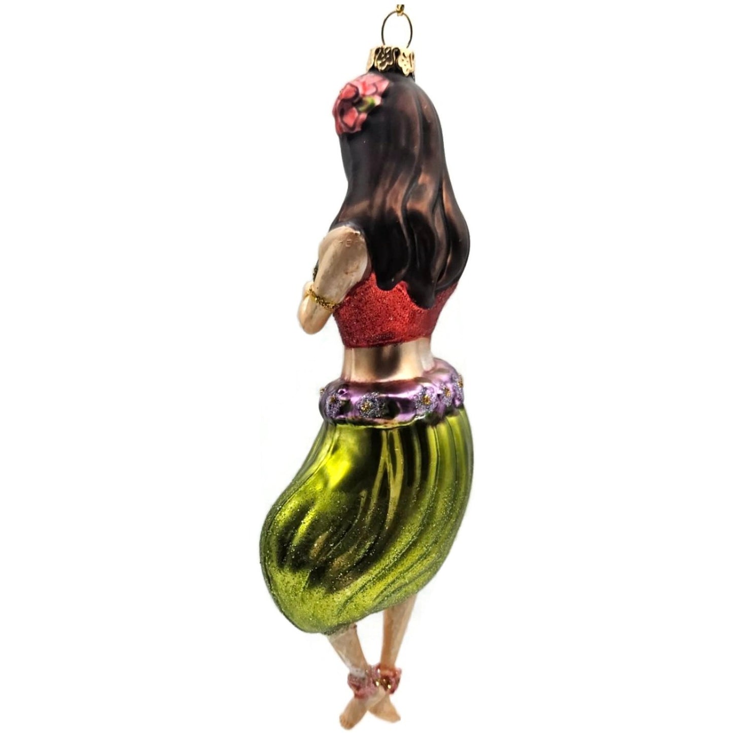Hawaiian Hula Girl Dancer Summer Glass Green Dress Christmas Tree Ornament
