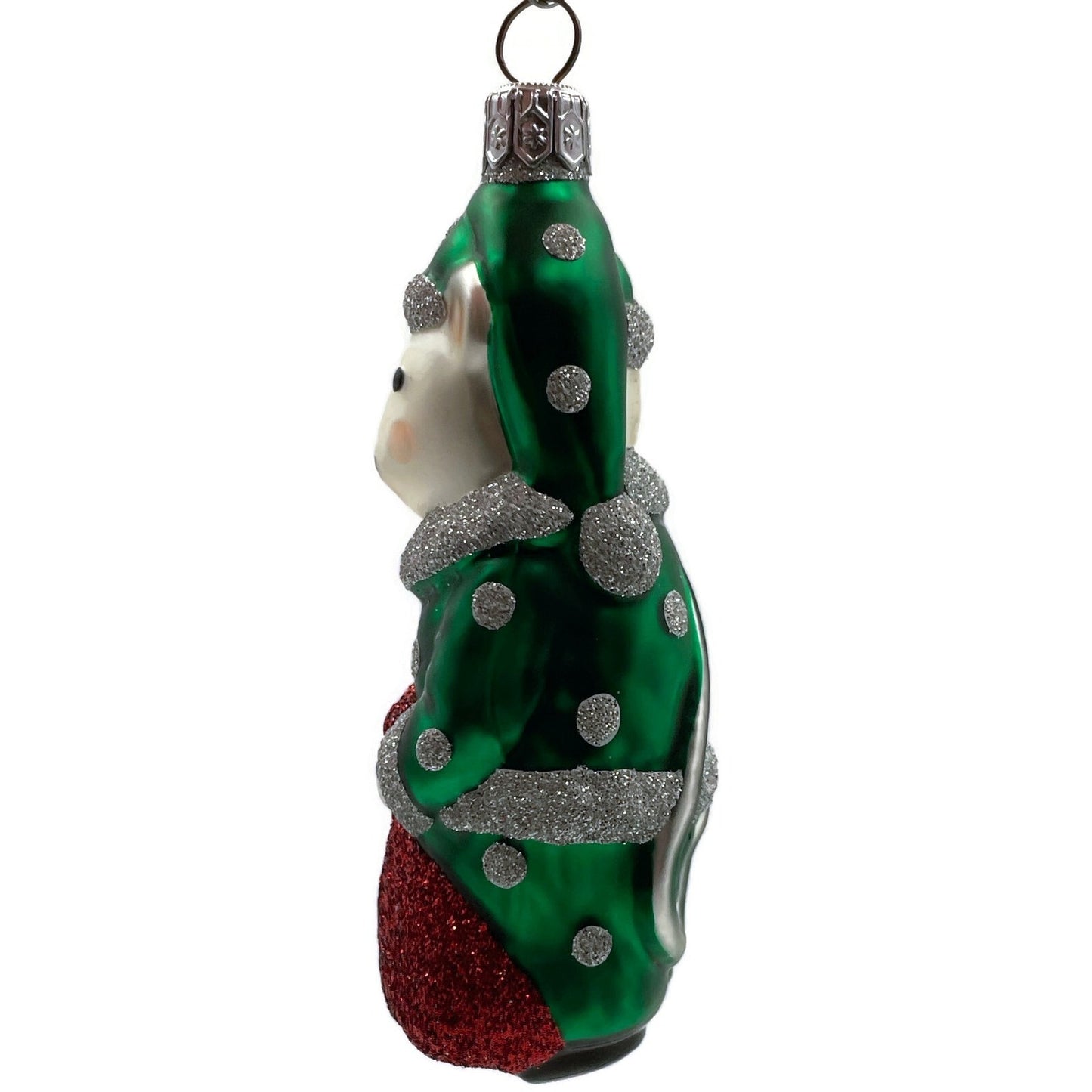 Patricia Breen Festive Mouse Green Silver Dots Christmas Holiday Tree Ornament