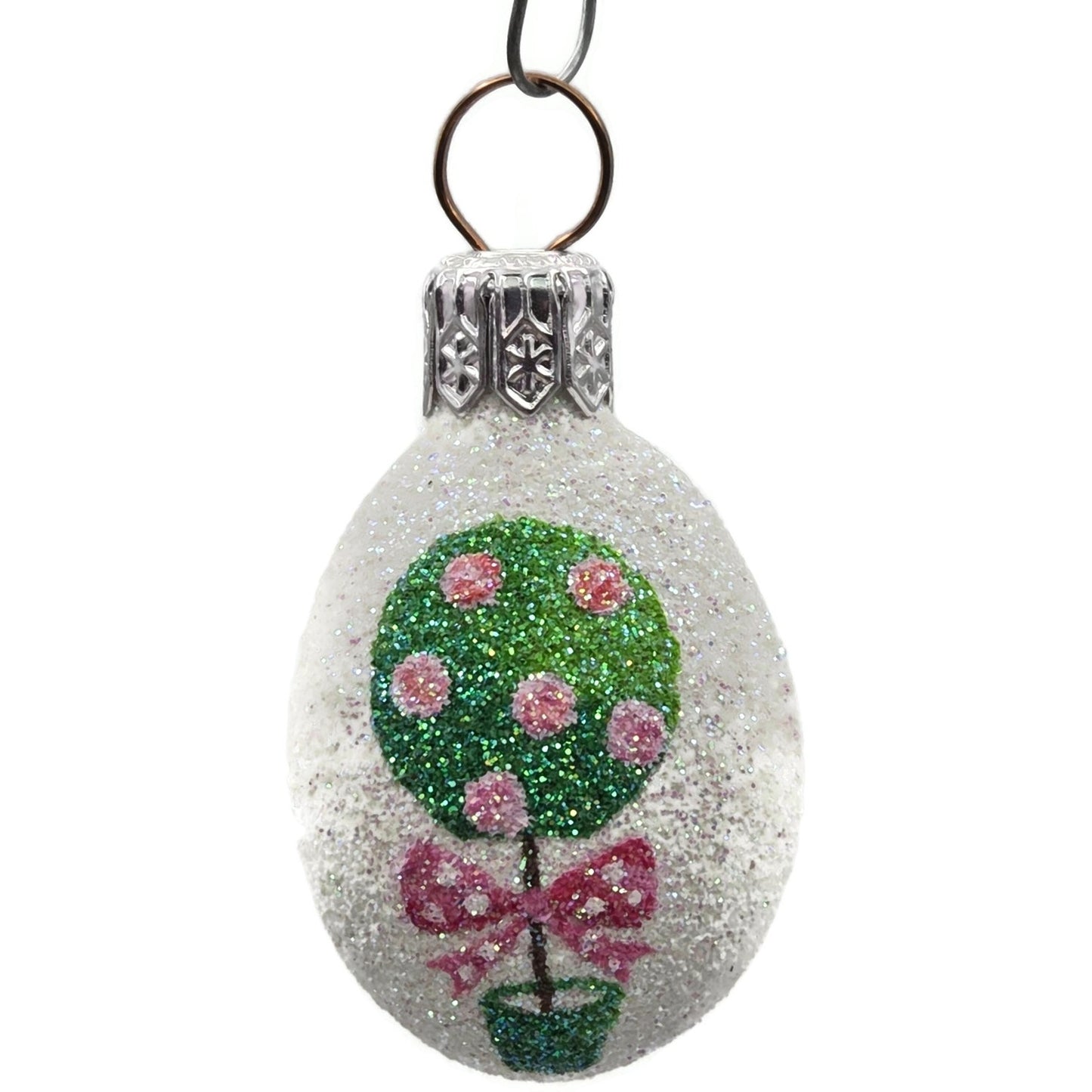 Patricia Breen Miniature Egg Rose Topiary White Glitter Glass Easter Ornament