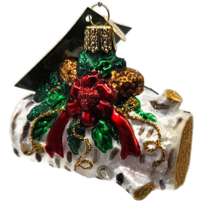 Old World Christmas Yule Log Ornament Pine Cones Fire Pit OWC Glass Tree Decor