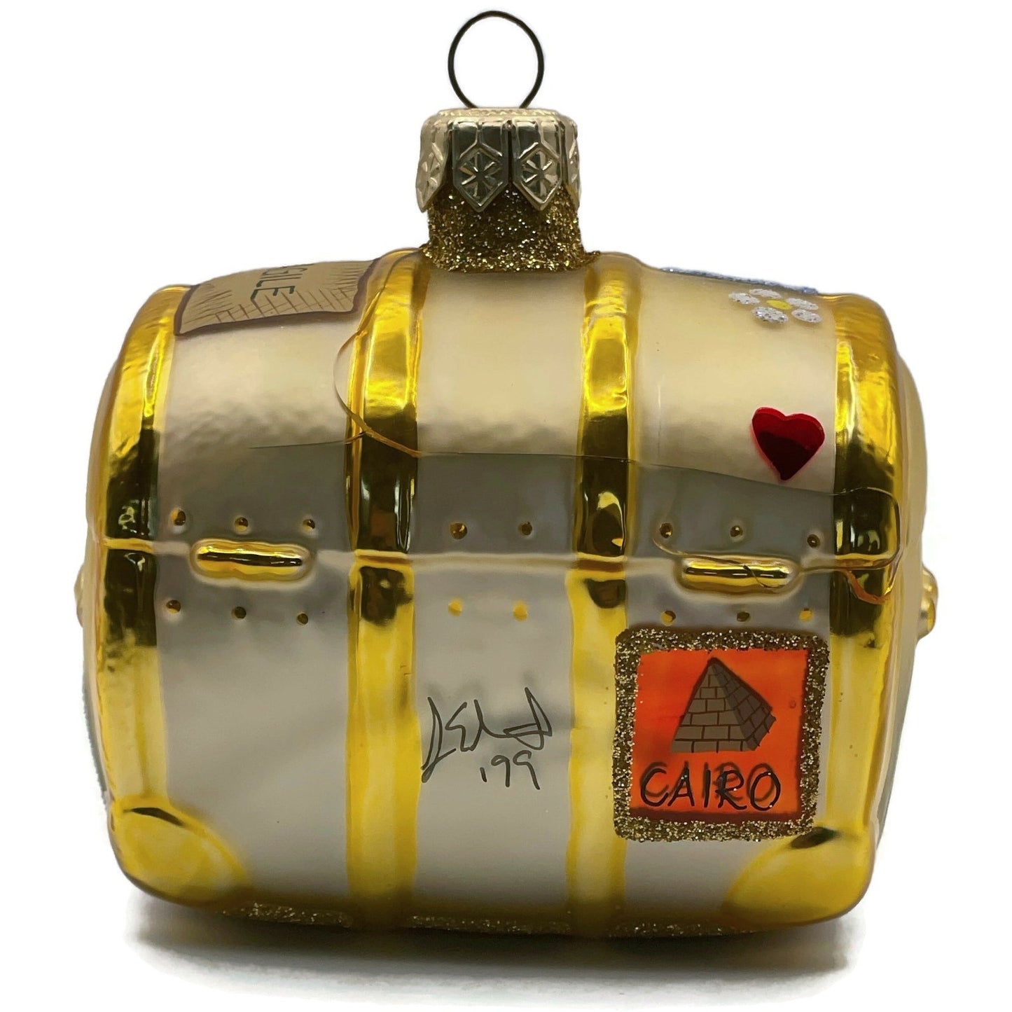 Patricia Breen Bon Voyage Gold Palm Beach Travel Trunk Christmas Tree Ornament