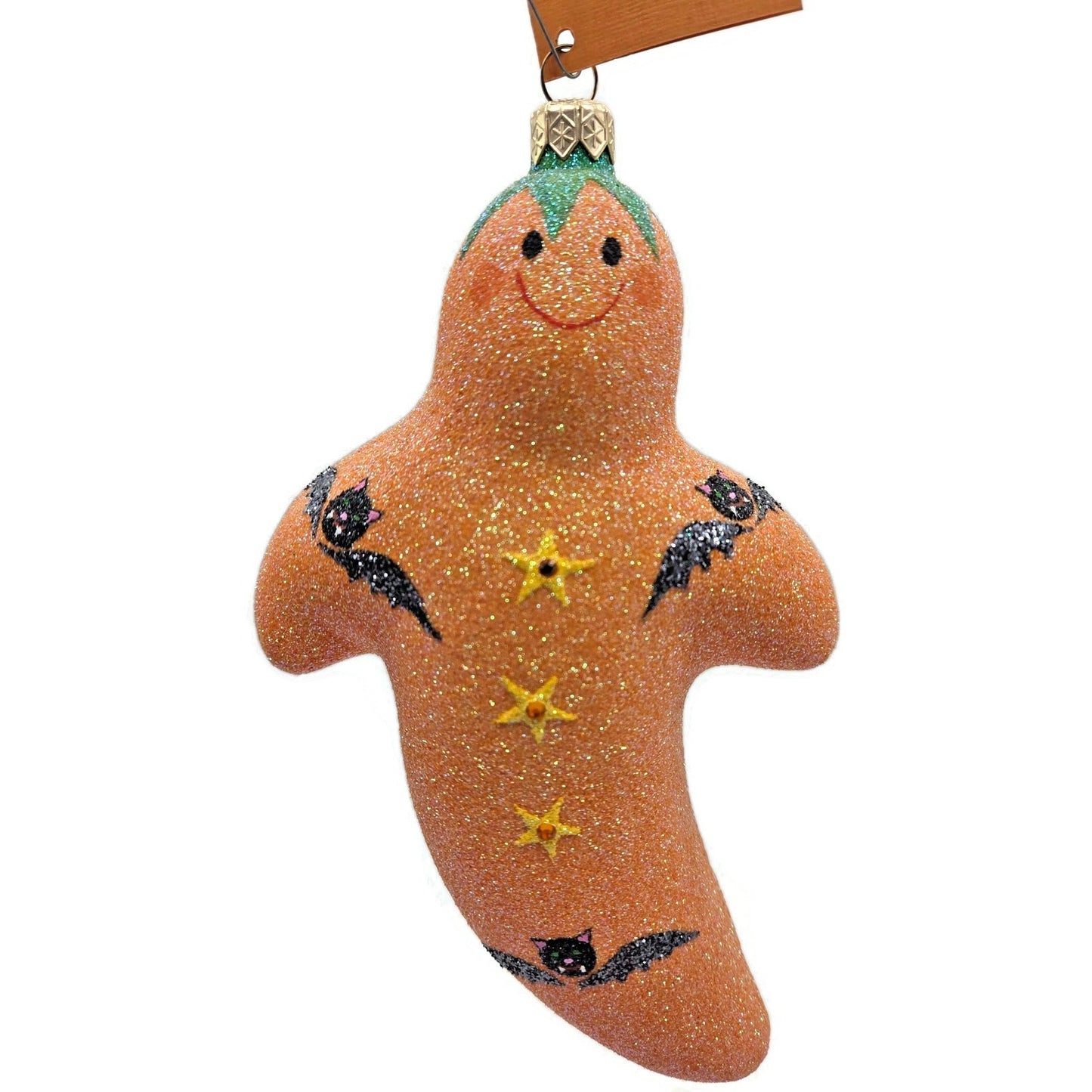 Patricia Breen Very Grand Ghost Orange Bats Stars Glass Halloween Ornament 2554