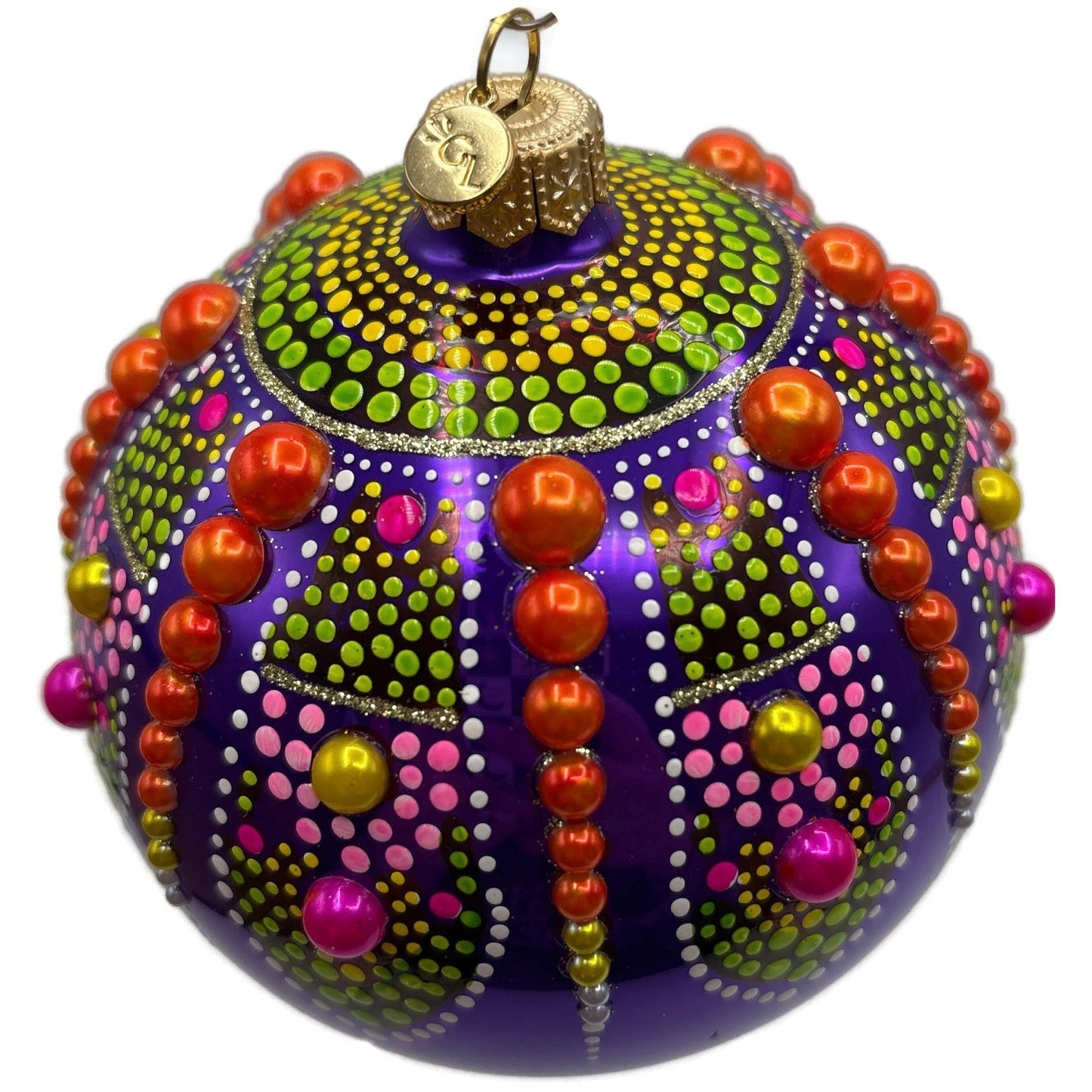 Glitter Lab Purple Mandala Ball Polka Dots Green Orange Christmas Tree Ornament