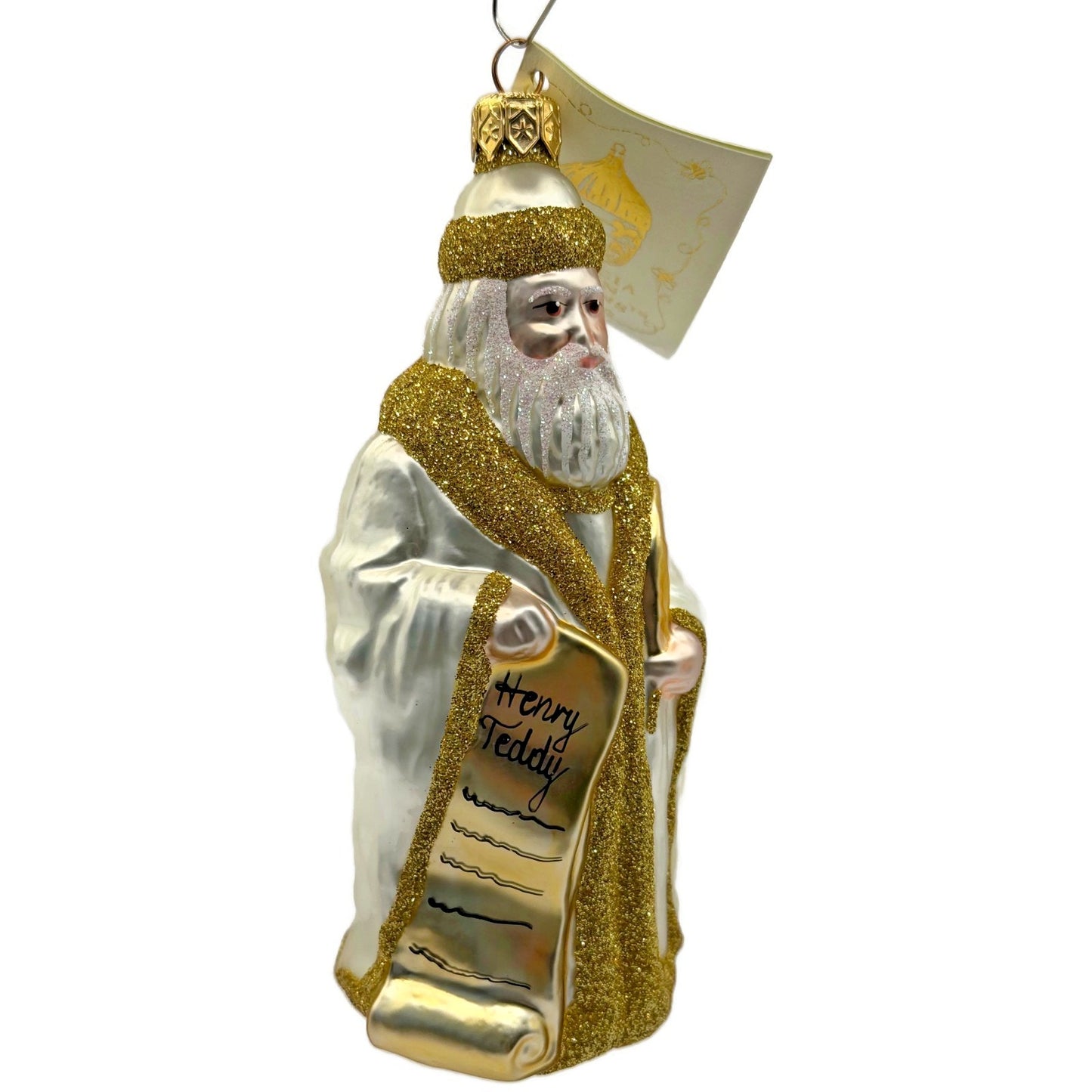 Patricia Breen Making His List Pearl Gold Santa Claus Christmas Tree Ornament