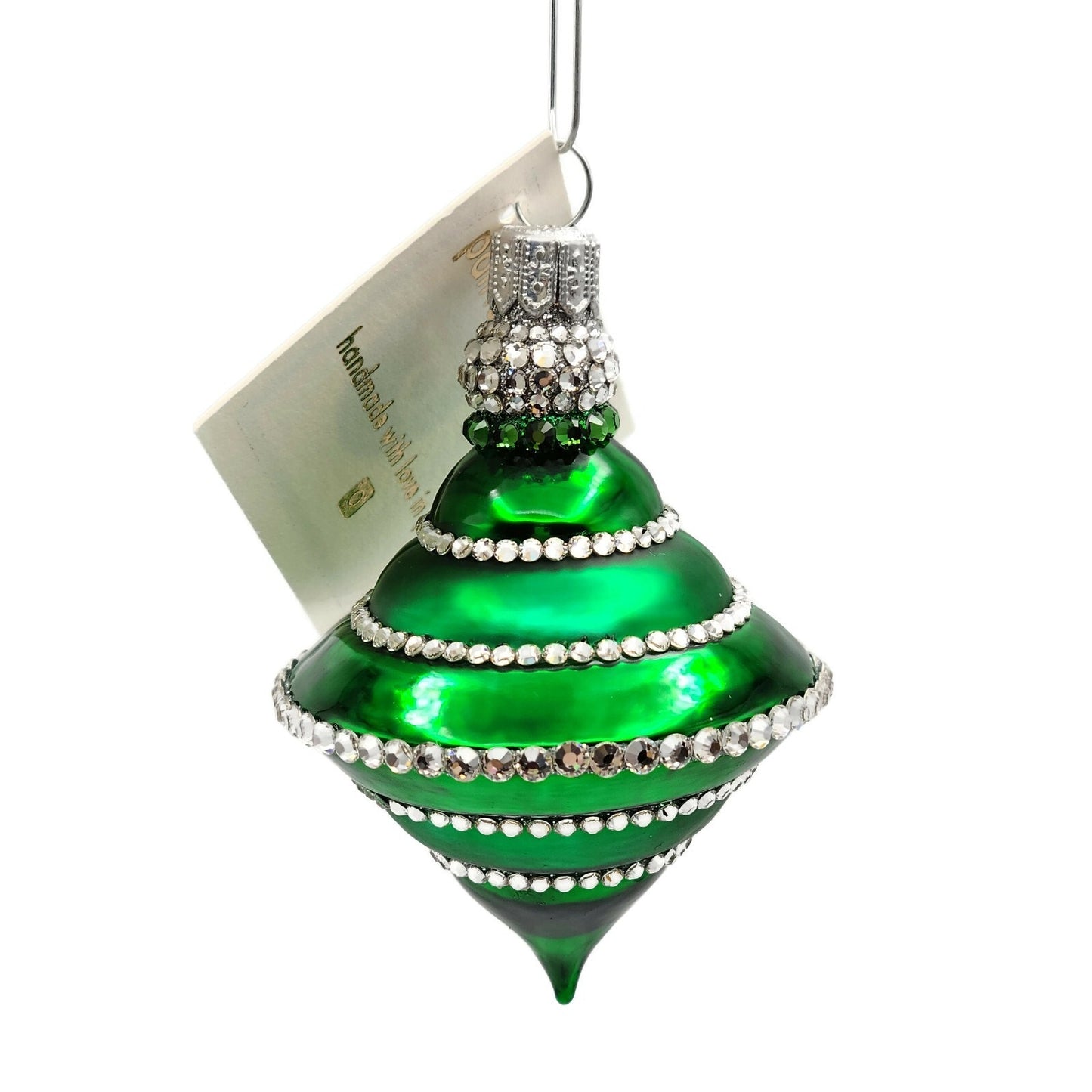 Patricia Breen Jetson Green Silver Banded Crystals Jewel Christmas Tree Ornament
