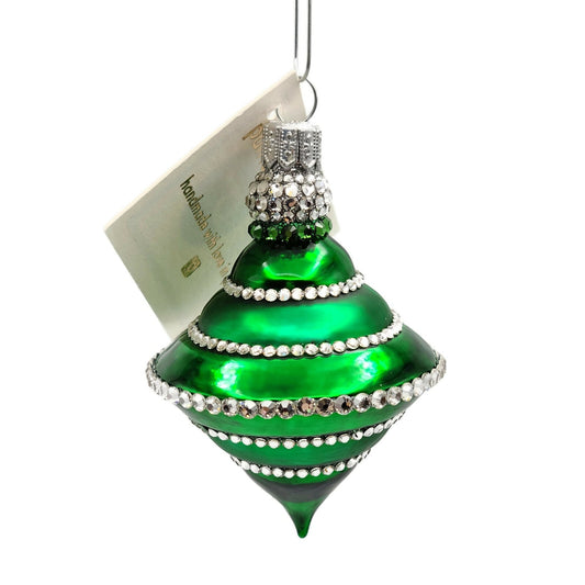 Patricia Breen Jetson Green Silver Banded Crystals Jewel Christmas Tree Ornament