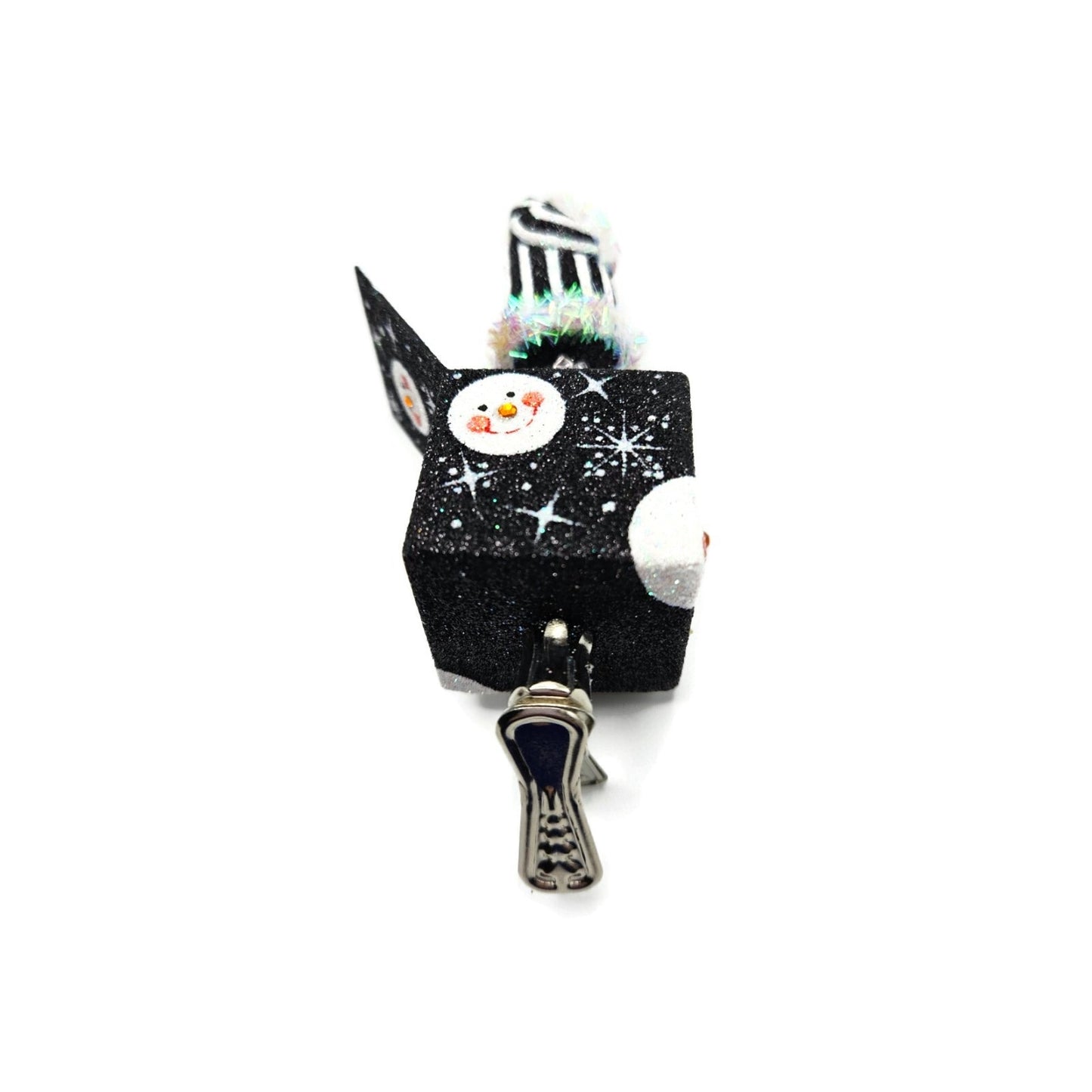 Patricia Breen Jolly Surprise Santa Claus Black Striped Snow Christmas Ornament