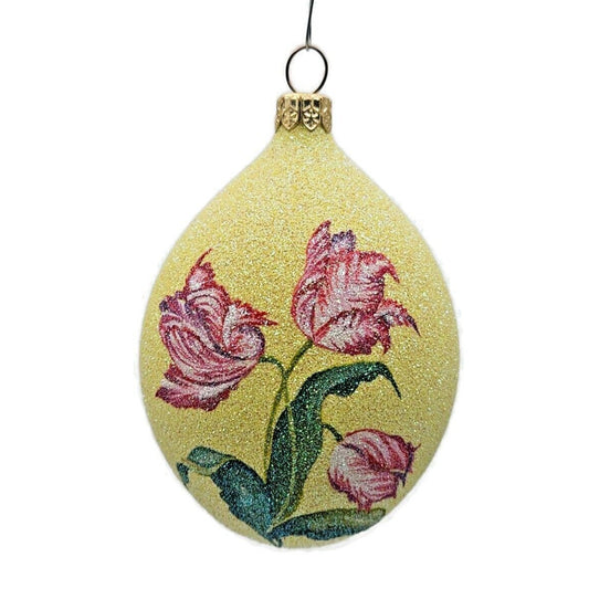 Patricia Breen Parrot Tulip Egg Glittered Yellow Spring Christmas Tree Ornament